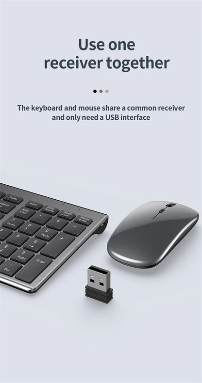 Gray Bluetooth 5.0 & 2.4G Wireless Keyboard Mouse Combo – Rechargeable Full Size Keyboard for Notebook & Laptop