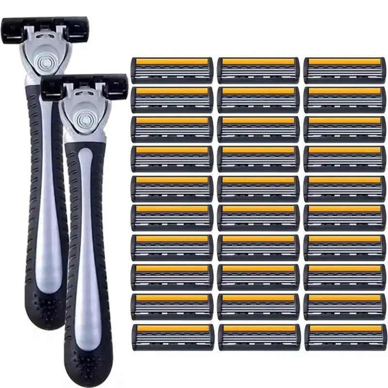 Men’s Reusable Safety Razor with Triple Blades – Anti-Slip Handle, Skin Guard, Travel Shaving Kit Variety Pack