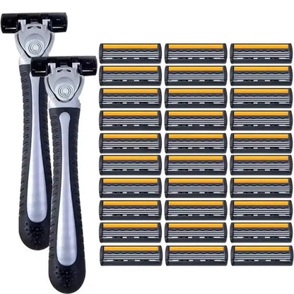 Men’s Reusable Safety Razor with Triple Blades – Anti-Slip Handle, Skin Guard, Travel Shaving Kit Variety Pack