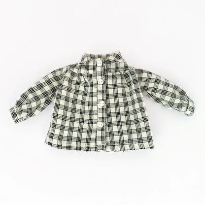 Casual Blythe Doll Clothes – Romper, Plaid Pants & Long Sleeve Top for Licca, Azone, OB24/OB27 Dolls