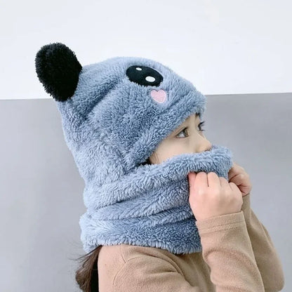 Fashionable Kids Beanie Set - Autumn & Winter Cartoon Scarf Hat, Double Layer Wool, Warm Boys & Girls Winter Hat