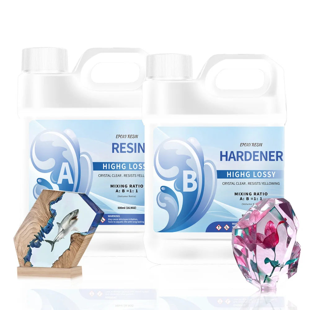 500/1000ml AB Epoxy Resin Glue Set – 1:1 High Adhesive Crystal Clear Resin for Jewelry Making & DIY Crafts
