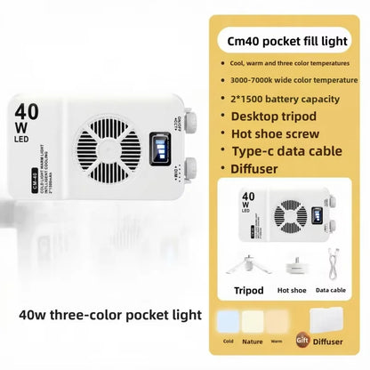 40W Mini Portable LED Video Light - Rechargeable Fill Light with PD Mobile Charging