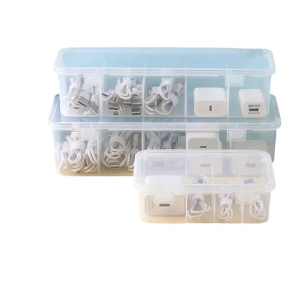 Transparent Cable Organizer Box with Lid – Dustproof Data Cable and Card Storage Case for Home and Office