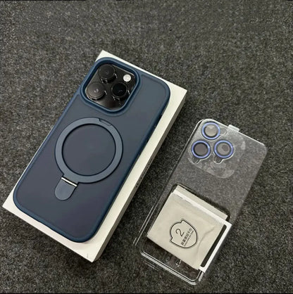 MagSafe Magnetic Metal Ring Case - Matte Protective iPhone 12-17 Pro Max Cover with Lens Protector and Stand Grip Design