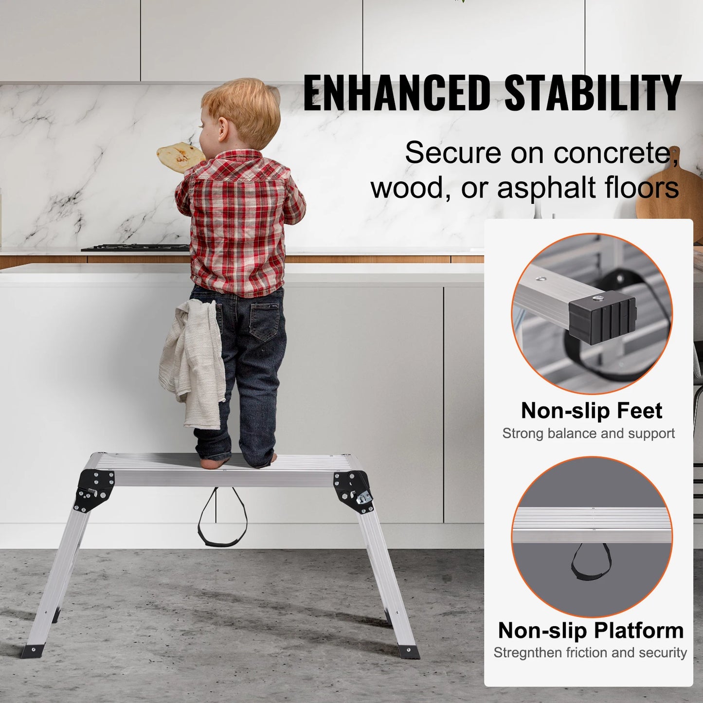 SucceBuy Folding Work Platform & Aluminum Drywall Stool – Heavy Duty Ladder with 330lb Load Capacity & Non-Slip Feet
