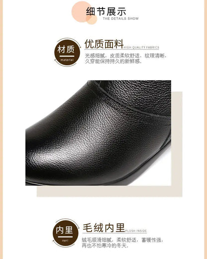 2024 Women’s Fashion Mid-Calf Boots – Waterproof Leather, Anti-Slip Zipper Winter Footwear