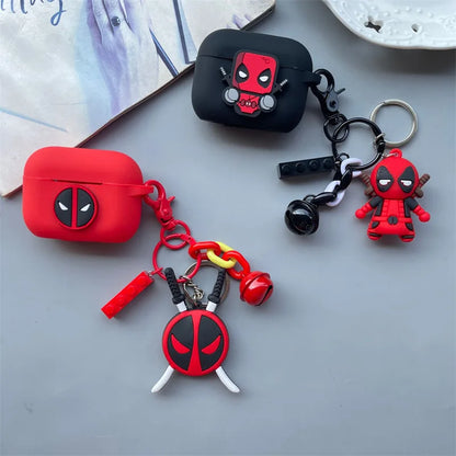 Cartoon Deadpool Silicone Case for AirPods 4 (2024) & AirPods Pro 1/2/3/Pro2 — Protective Earphone Cover with Keychain