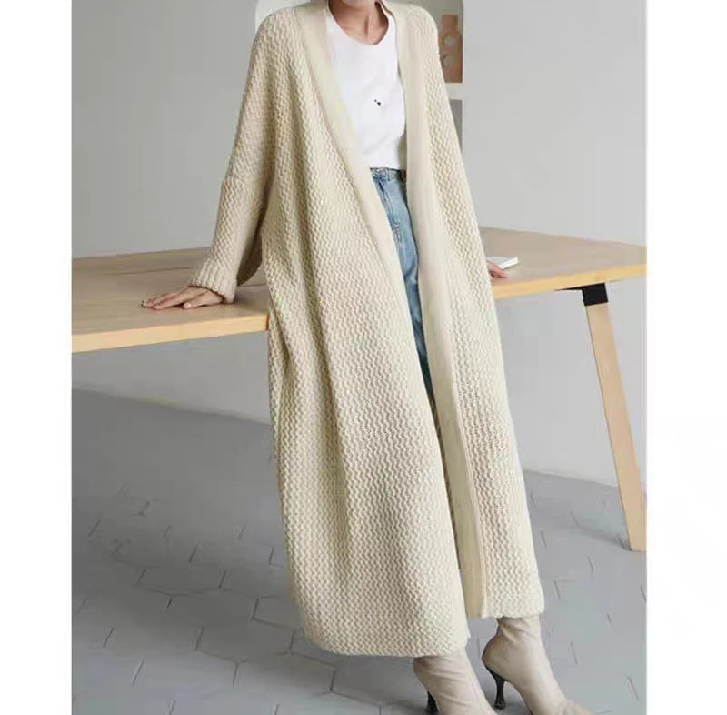 Thick Loose Long Cardigan Sweater Coat – Long Sleeve Warm Knit Outerwear, V-Neck Casual Office Jacket for Women, Fall & Winter