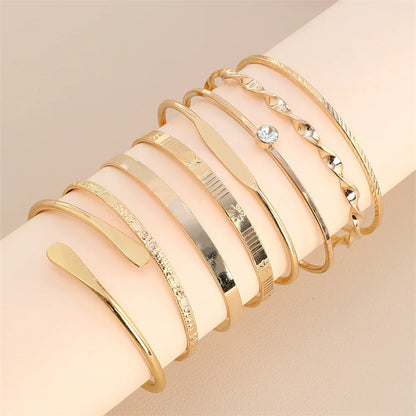 8Pcs Fashion Twist Texture Crystal Geometric Bangle Bracelet Set for Women – Statement Jewelry Accessories
