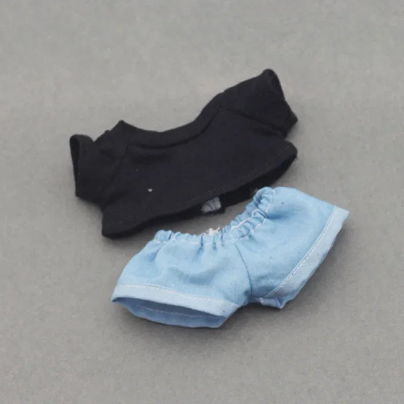 15-17cm Labubu & 10cm Cotoon Doll Clothes — Kpop EXO Idol Doll Outfit Set, T-Shirt & Denim Shorts Accessories