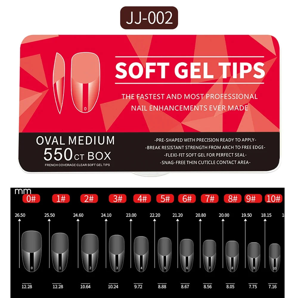 550pcs Soft Gel Nail Tips - Medium Short Almond Coffin Full Cover Acrylic Extensions for French Manicure & Nail Art