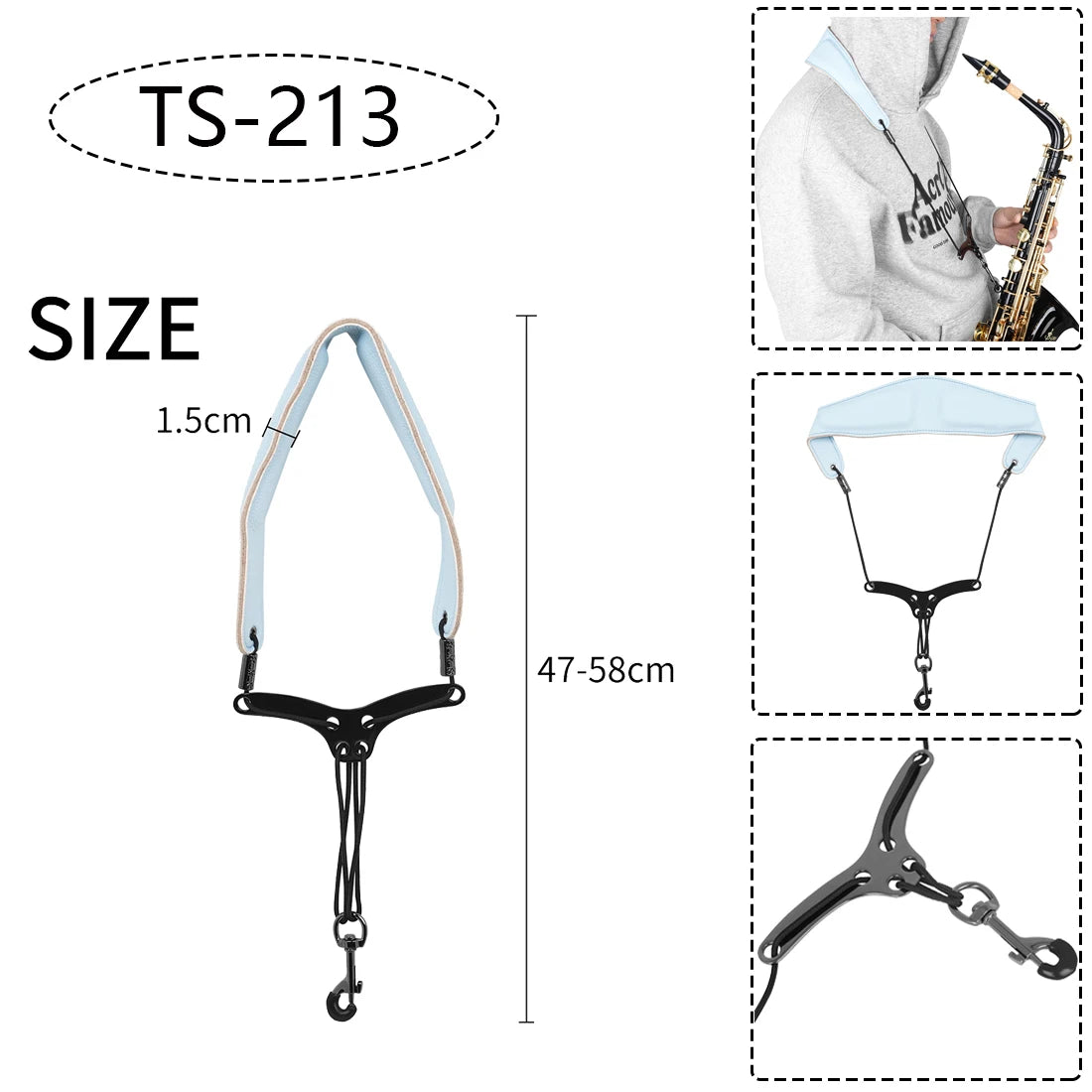 Saxophone Neck Strap - Adjustable Leather Universal Fit for Soprano, Alto, Tenor Sax with Secure Closed Hooks