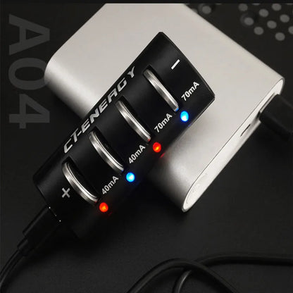 LIR2032H, LIR2032, LIR2025, LIR1632 Lithium Battery Charger – 4-Slot USB Quick Charger for 3.6V/3.7V Batteries