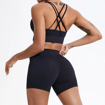 Push-Up Sports Bra for Women – Cross Back Yoga Crop Top, Shockproof Gym Fitness Bra for Running & Workout