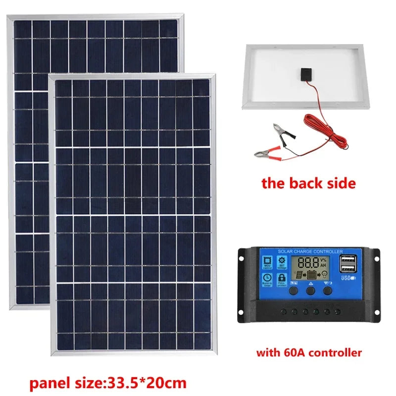 300W/600W Solar Panel Kit - Complete 12V Polycrystalline USB Power, Portable Outdoor Rechargeable Solar Cell Generator