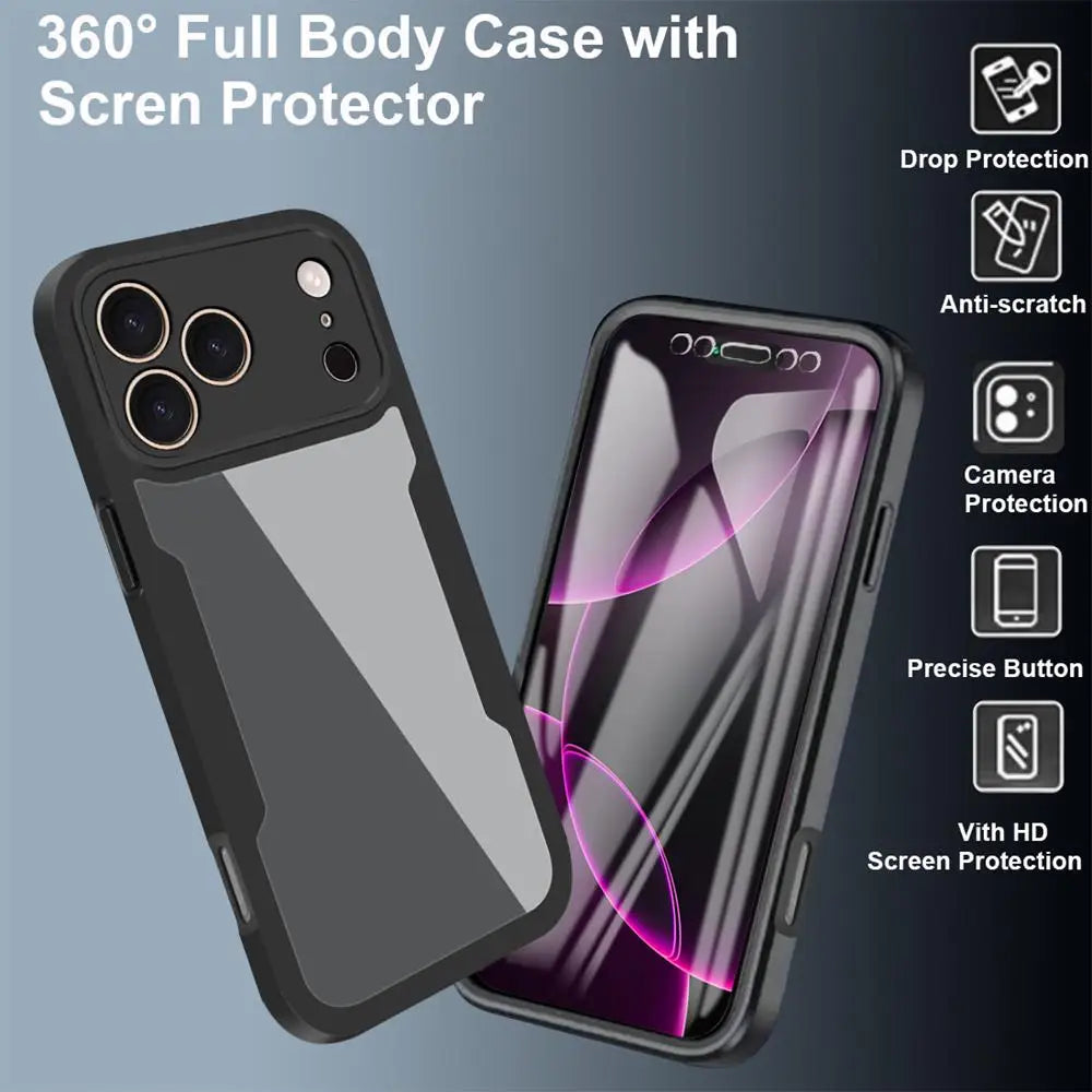Clear 360° Full Wrap iPhone Case - Camera Lens & Screen Protection Cover for iPhone 17 Air, 17e, 16e, 16, 15, 14, 13, 12, 11, X, XR & 8/7 Plus