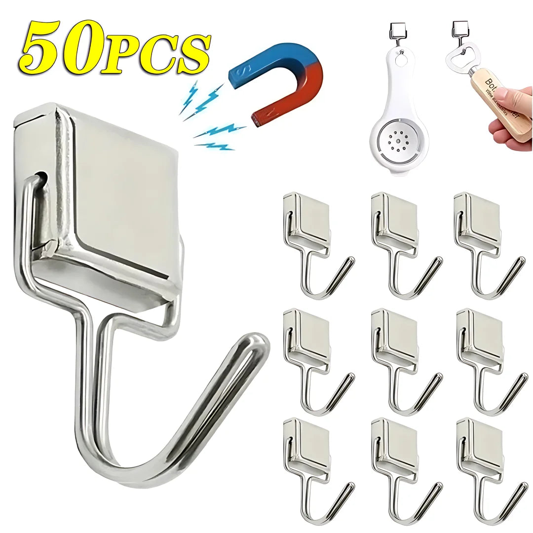 50PCS Strong Magnetic Hooks — Multi-Purpose Home, Kitchen & Bathroom Storage Hangers