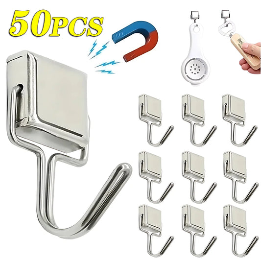 50PCS Strong Magnetic Hooks — Multi-Purpose Home, Kitchen & Bathroom Storage Hangers