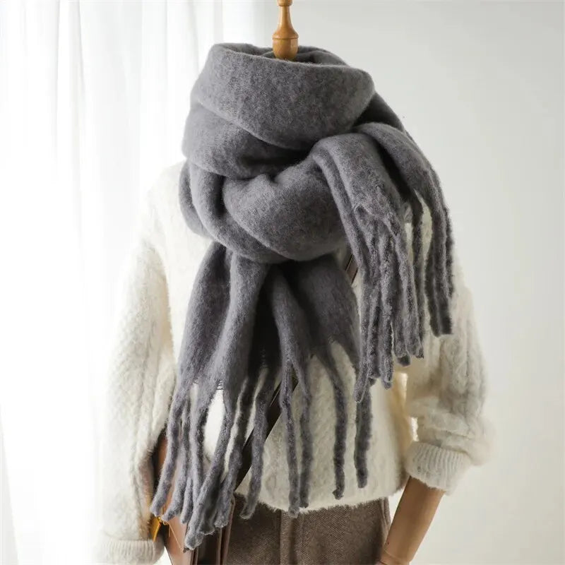 Winter Cashmere Scarf for Women: Warm Solid Pashmina Wrap with Tassel - Thick, Soft, and Stylish Shawl