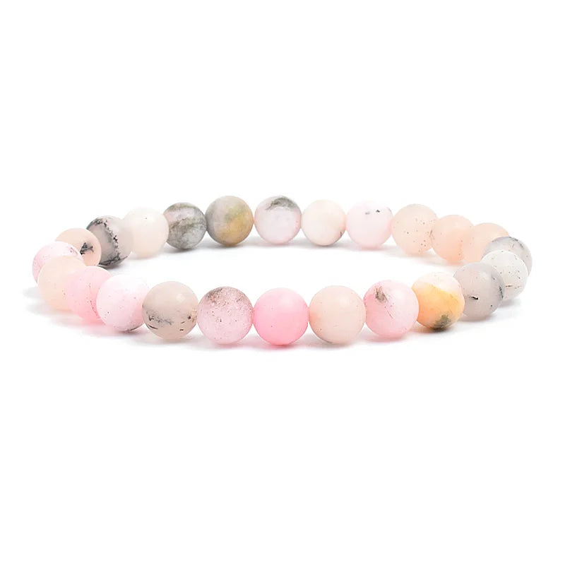 Natural Stone Bead Bracelet - Amethyst Crystal Quartz Aquamarine Jade Agate Elastic Bangle Jewelry for Women & Men