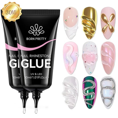BORN PRETTY 30ML Nail Rhinestone & Gem Glue Gel – 3D Sculpting Adhesive for Nail Art, Flower Carving & DIY Decoration