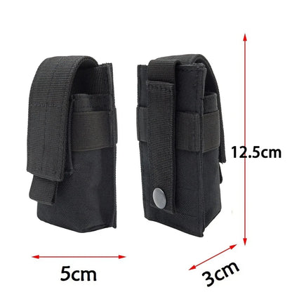 Tactical Single Pistol Magazine Pouch - MOLLE Flashlight Holder, Outdoor Hunting Knife Holster and Torch Case