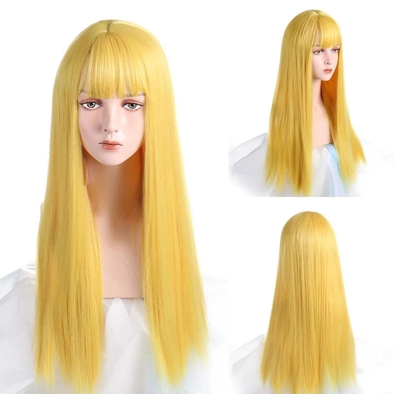 MSIWIGS Women's Synthetic Cosplay Lolita Wigs: Blue Pink Blonde Red Long Straight Hair with Cut Bangs for Party Lady Girl