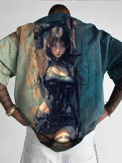 Anime Girl 3D Print T-Shirt - Casual Loose Short Sleeve Streetwear for Men