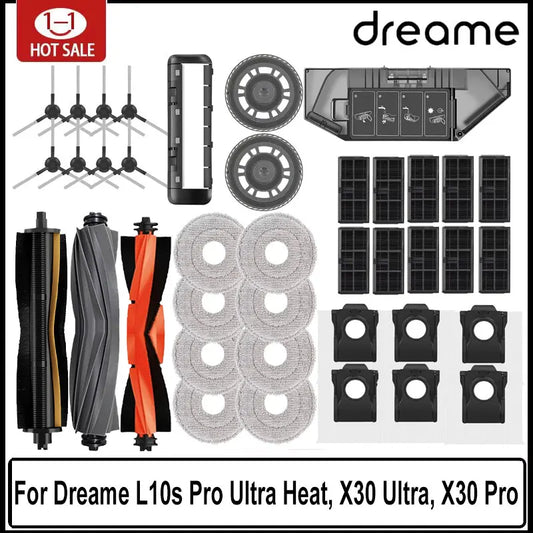 Dreame Robot Vacuum Accessories - Replacement Main Brush, Side Brush, Filter, Mop & Dust Bag for L10s Pro Ultra X30 Series