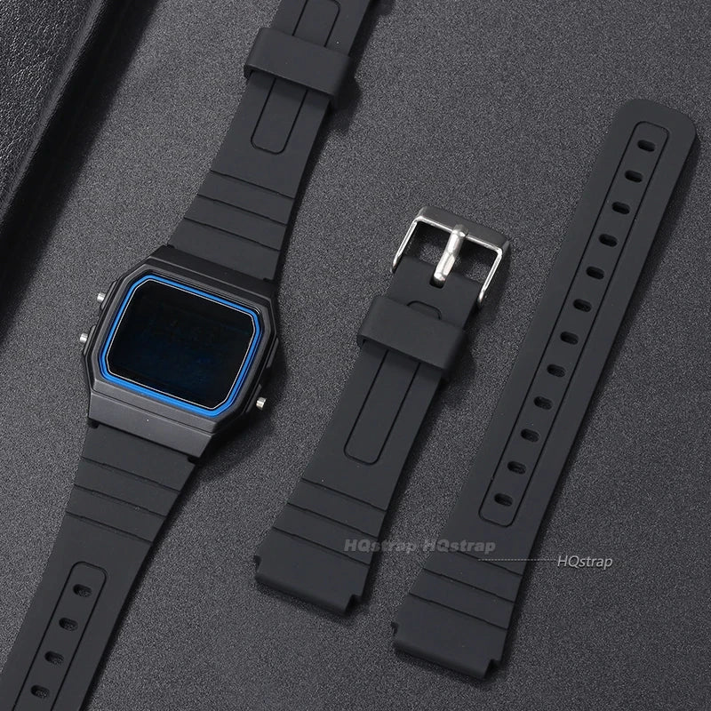 18mm Silicone Rubber Watch Strap for Casio - Soft Black Replacement Band for W800H, A158, A168, AE-1200, AE-1300, SGW-400, F91W, F84, F105W and F108W