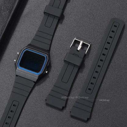 18mm Silicone Rubber Watch Strap for Casio - Soft Black Replacement Band for W800H, A158, A168, AE-1200, AE-1300, SGW-400, F91W, F84, F105W and F108W