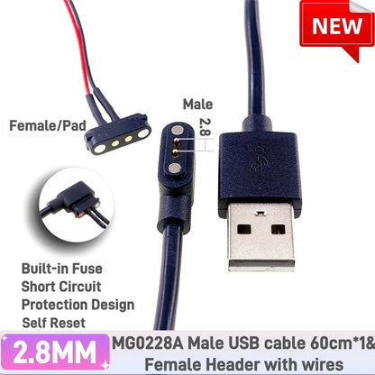 Magnetic Pogo Pin Connector - 2–5 Pin Spring-Loaded Male/Female Power Socket, 2.54/2.8mm Spacing, USB Cable Compatible