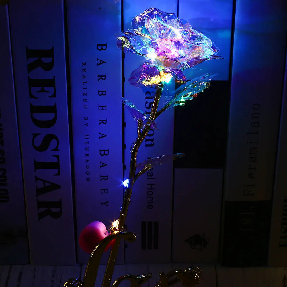 Light-Up Artificial Crystal Flower Gift - Plated Rose in a Box for Birthdays, Anniversaries, Mother's Day - Perfect for Wife or Girlfriend