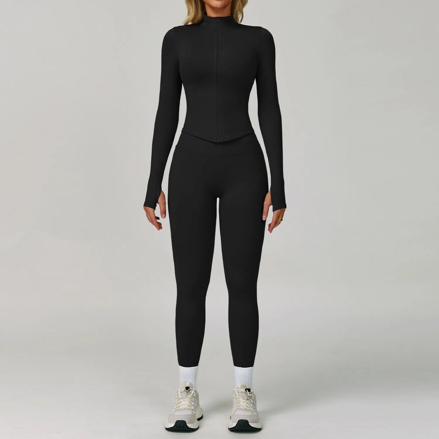 2/3PCS Women’s Seamless Yoga & Gym Set – Push-Up Sports Bra, Long Sleeve Jacket & Workout Leggings