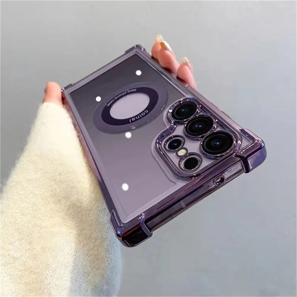 MagSafe Plating Phone Case – Shockproof Clear Magnetic Cover for Samsung Galaxy S25/S24/S23/S22 Ultra, S21 Plus, FE 5G, Note 20