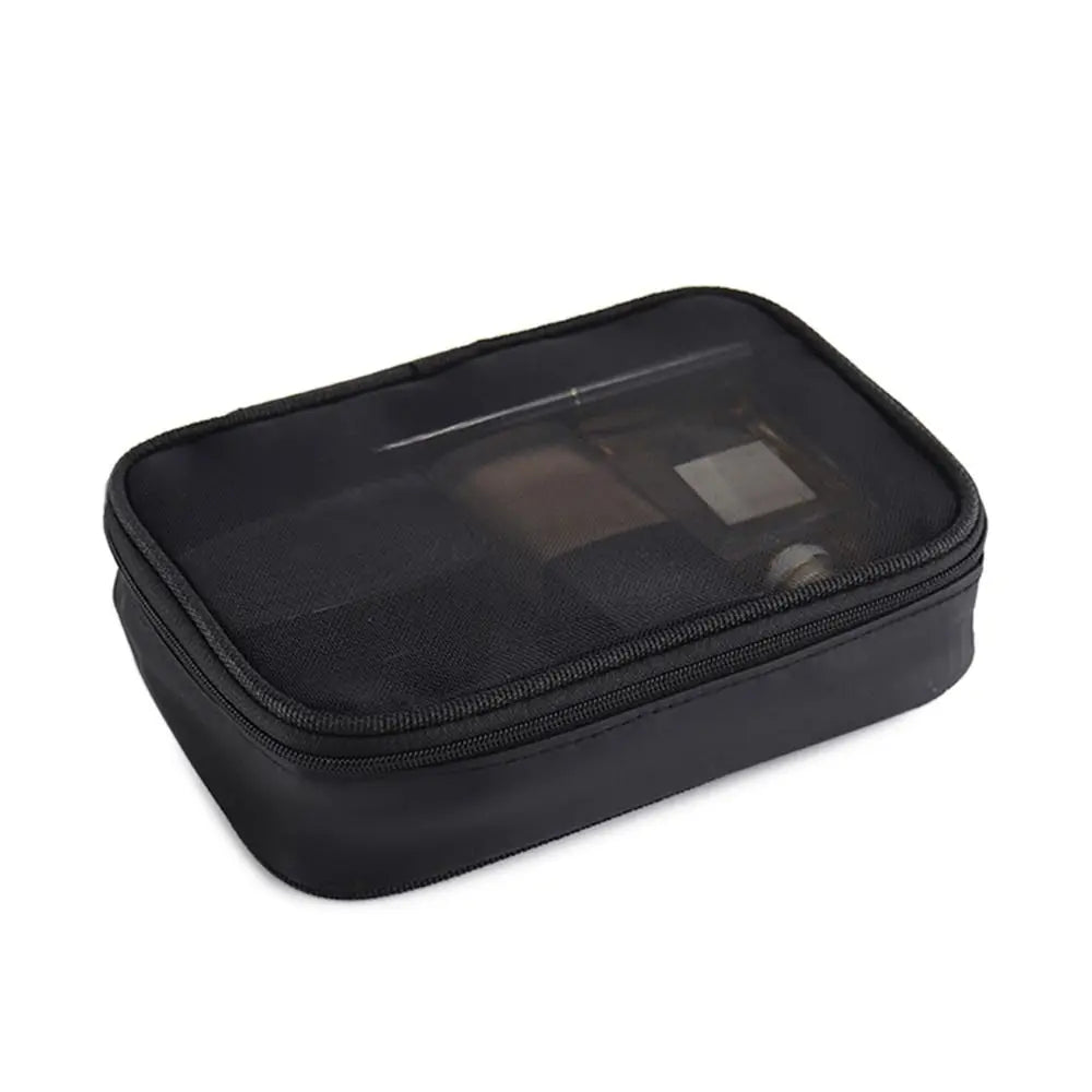 Women’s Solid Color Makeup Bag – Mesh Transparent Zipper Cosmetic Pouch, Portable Mini Wash Storage for Travel