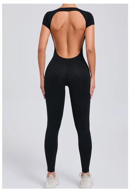 Women’s One-Piece Padded Backless Yoga Romper – Quick-Dry Workout Bodysuit & Sports Jumpsuit