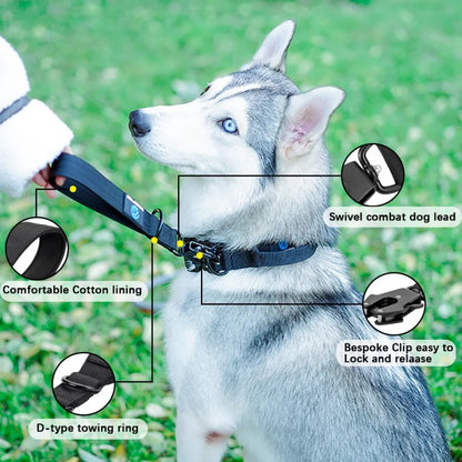 Heavy-Duty Nylon Dog Collar with Traffic Lead – Short Military-Style Leash with Metal Buckle for Large Dogs & Puppies