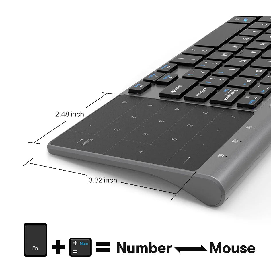 Slim 2.4G Wireless Keyboard with Touchpad — USB Numeric Keypad for Android, Windows, Desktop, Laptop & TV Box