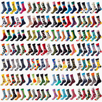 5-Pair Men’s Cotton Sports Socks Pack - Hip Hop Harajuku Pastel Print Long Tube Running Casual Socks