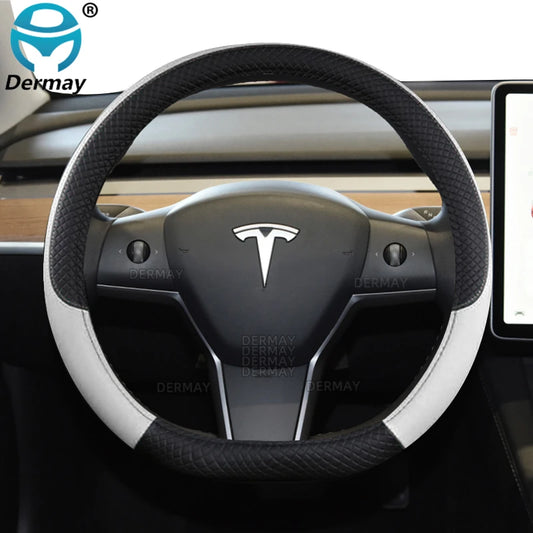 Tesla Model 3 Steering Wheel Cover – PU Leather Non-Slip Auto Accessory, 9 Colors (2016-2023)