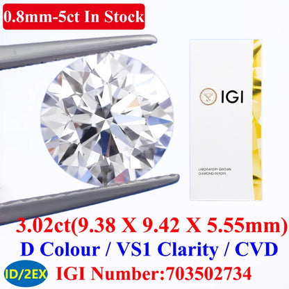 0.1–5CT Super White Lab-Grown Diamond Loose — IGI/GIA Certified, HPHT & CVD, DEFG VVS-SI, Diamond Tester Approved for Wedding Jewelry