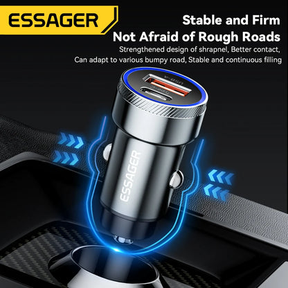 Essager 54W Car Charger – 5A Fast Charging USB Type-C QC 3.0 PD 3.0 SCP Dual Port Quick Charge Adapter for iPhone, Samsung & Xiaomi Devices