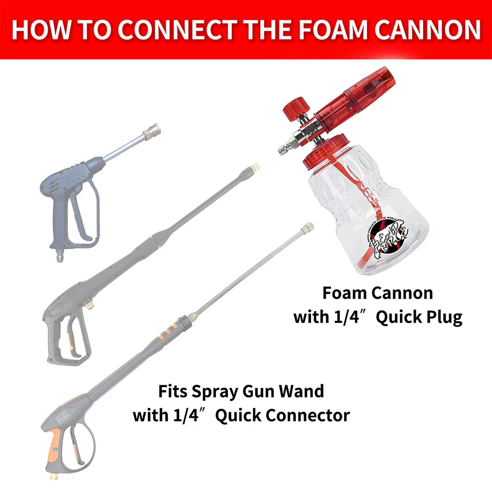 Aluminum Foam Cannon Snow Foam Lance - 1/4" Quick Connector for Portland, Husky, Ryobi & Greenworks Pressure Washers