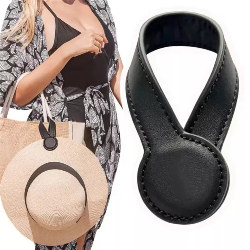 Multi-Purpose PU Leather Magnetic Hat Clip – Strong Magnetic Round Organizer for Travel Bags, Luggage & Accessories Holder