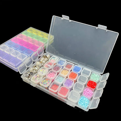28-Grid Diamond Painting Storage Box – With Funnel, Sticker, Pen, and Embroidery Accessories Container