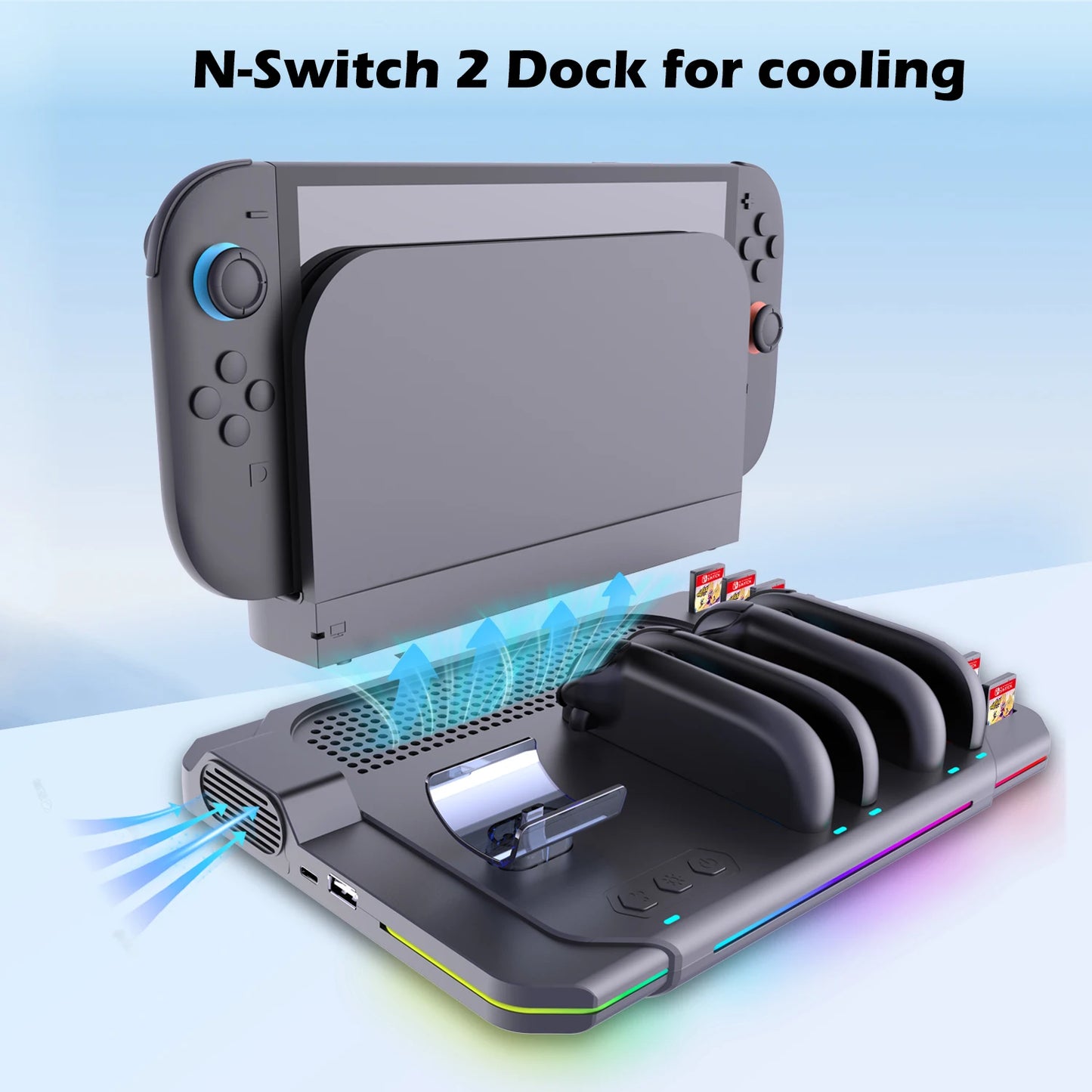 Multi-Functional Switch 2 Cooling & Charging Stand SW2139 – Fan, 10 Game Card Slots & 9 LED Light Effects