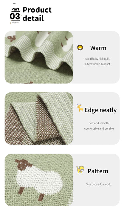 Baby Cotton Knitted Blanket 90x70cm – Newborn Swaddle Wrap for Boys & Girls, Stroller & Nursery Cuddle Quilt