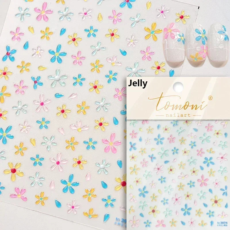 Floral Nail Art Stickers - White Rose Lily Daisy Peony Cherry Blossom & Magnolia Manicure Decals for DIY Nails